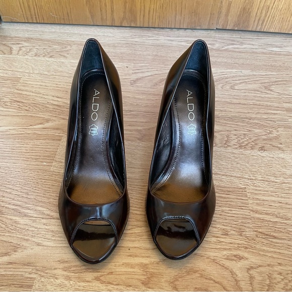 NWT ALDO WOMEN’S OPEN TOE HIGH HEELED BROWN SHOES SIZE 37 US SIZE 6.5-7 - Picture 8 of 15